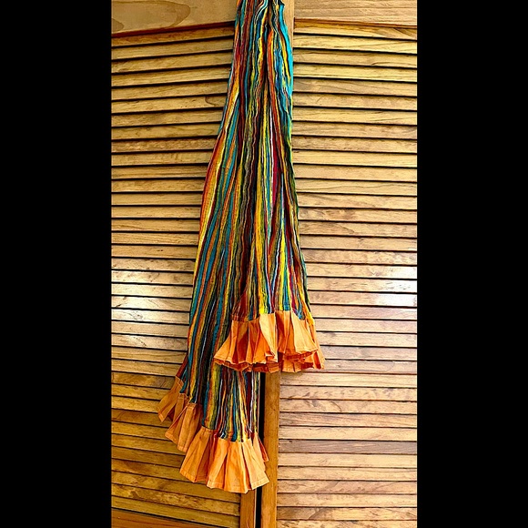 6 foot scarf of astonishing vibrancy ruffled edges multi colored linear stripes - Picture 3 of 4